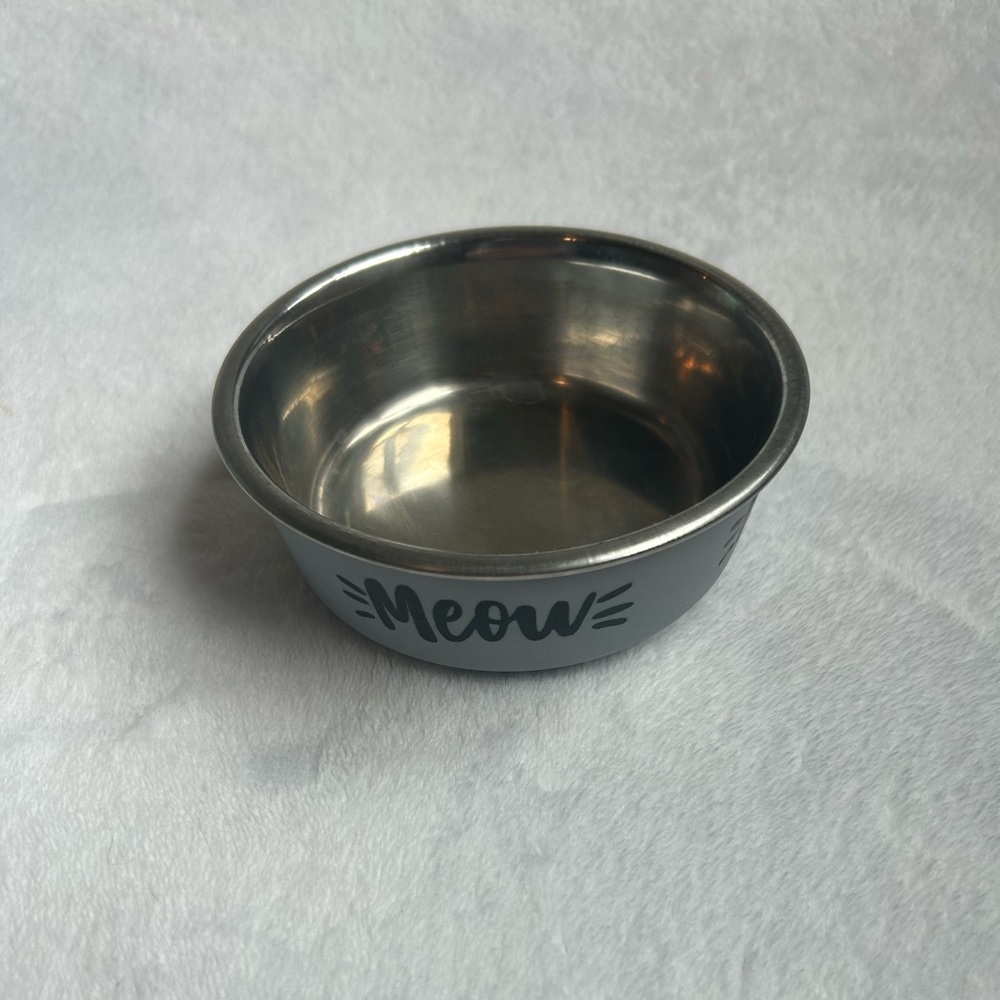 Stainless Steel Cat Bowl with Gray Exterior